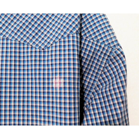 Roper Shirt Mens XL Blue Tan Plaid Pearl Snap Long Sleeve Pockets Western Cotton - Picture 7 of 8